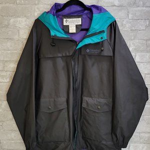 Vintage Columbia Rain Jacket Black Teal Purple Size Medium